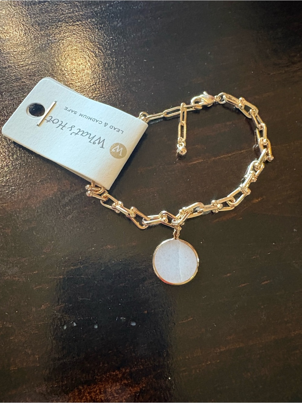 Gold Chain Bracelet with White Stone Charm